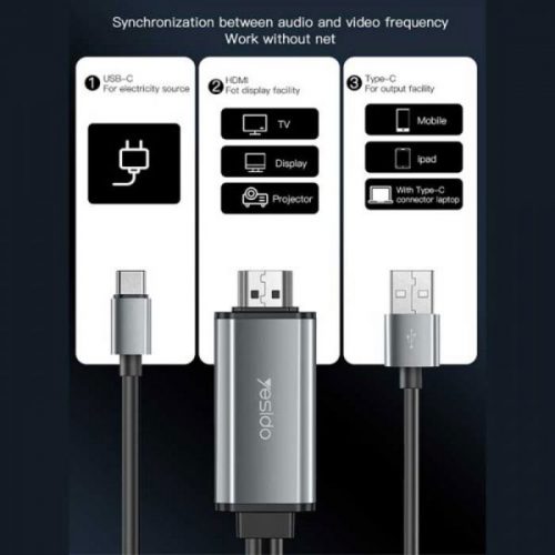 کابل Type-Cبه Hdmi یسیدو 4k مدل HM03 طول 1.8 متر | استپ موبایل