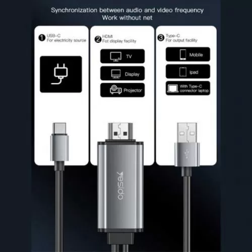 کابل Type-Cبه Hdmi یسیدو 4k مدل HM03 طول 1.8 متر | استپ موبایل
