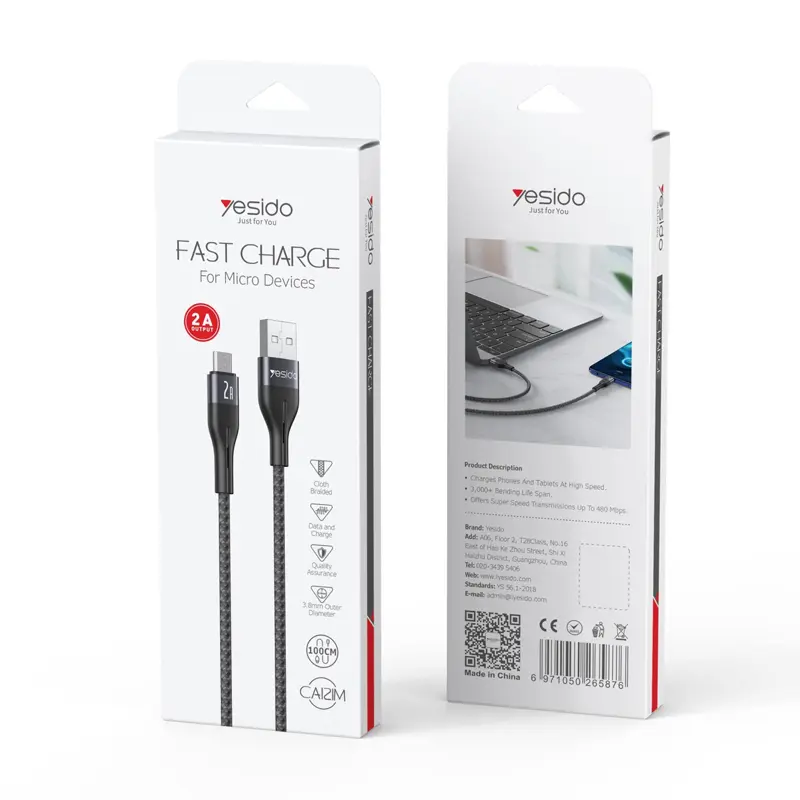 کابل شارژ یسیدو مدل CA121M از نوع (یو اس بی) به (میکرو) با خروجی 2 آمپر 1 متری کابل شارژ یسیدو مدل CA121M از نوع (یو اس بی) به (میکرو) با خروجی 2 آمپر 1 متری