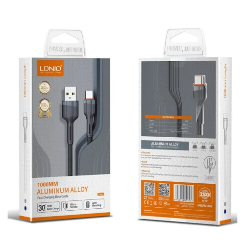 کابل شارژ LDNIO مدل USB به Micro طول 1 متر کنفی با روکش آلومینیومی