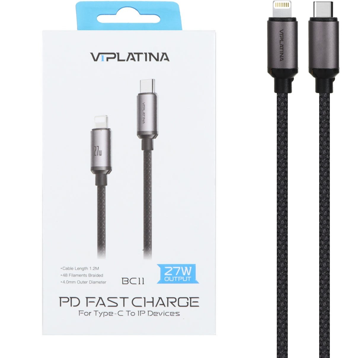 کابل VIPLATINA مدل BC11 از نوع USB-C به Lightning