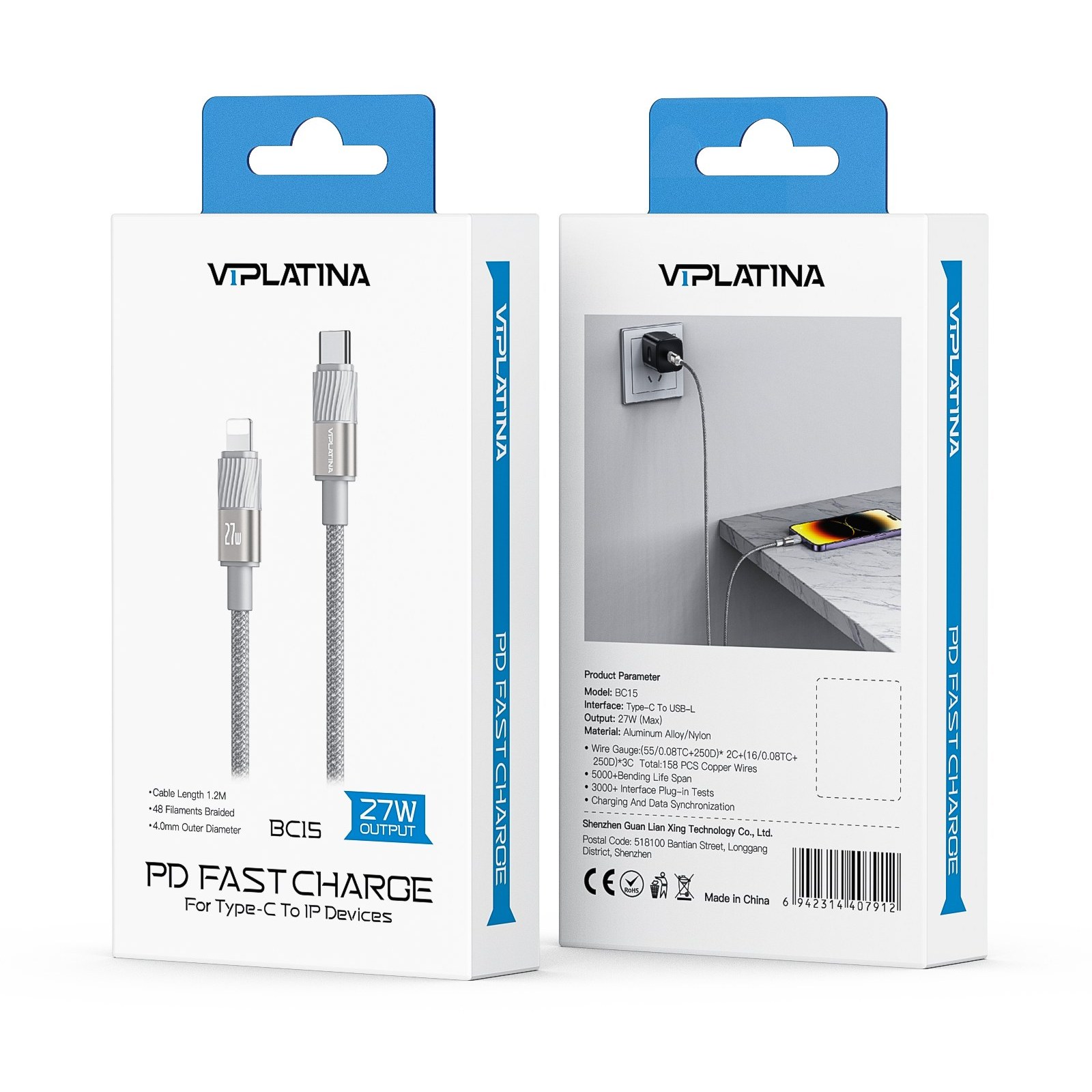 کابل VIPLATINA مدل BC15 از نوع USB-C به Lightning