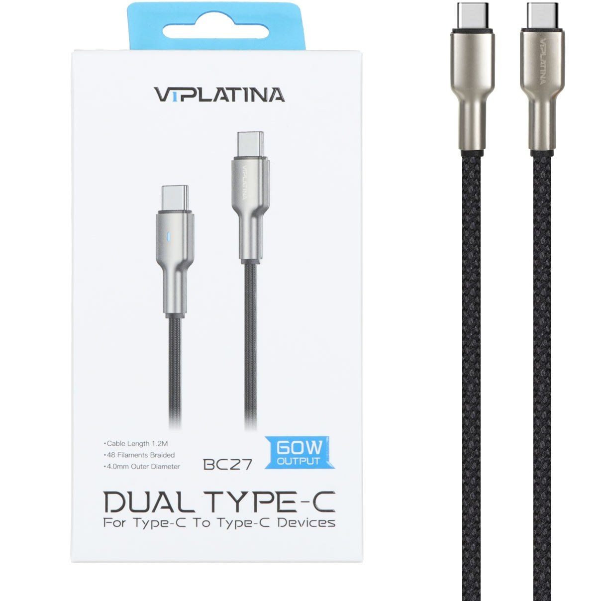 کابل VIPLATINA مدل BC27 از نوع USB-C به USB-C -1 کابل VIPLATINA مدل BC27 از نوع USB-C به USB-C