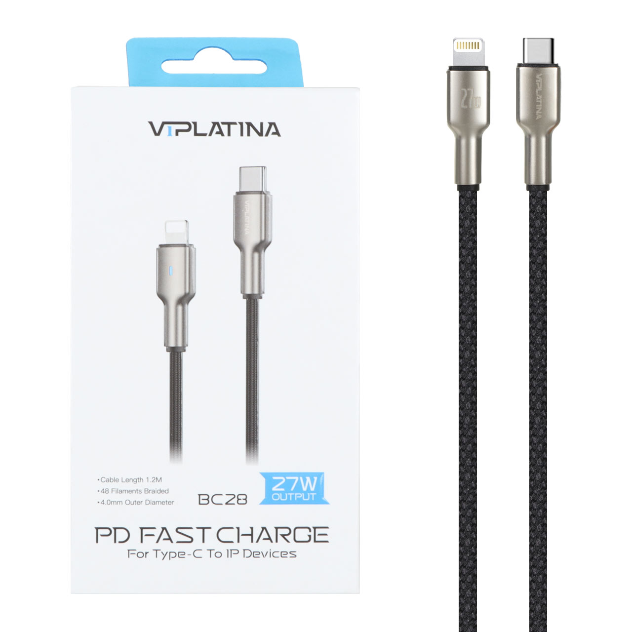 کابل VIPLATINA مدل BC28 از نوع USB-C به Lightning
