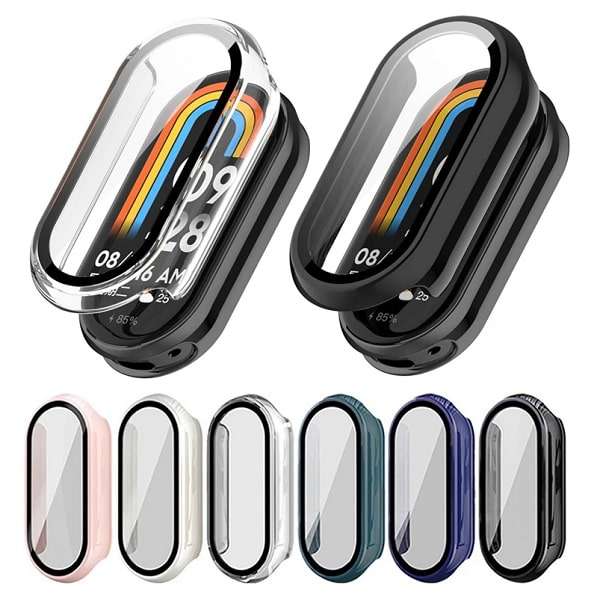 کاور مچبند شیائومی Mi Band 10 مدل HARD CASE با گلس محافظ صفحه کاور مچبند شیائومی Mi Band 10 مدل HARD CASE با گلس محافظ صفحه