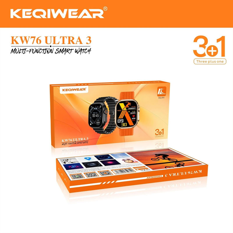 ساعت هوشمند KEQIWEAR مدل KW76 ULTRA 3 با 3 مدل بند و قابلیت اتصال به گوشی