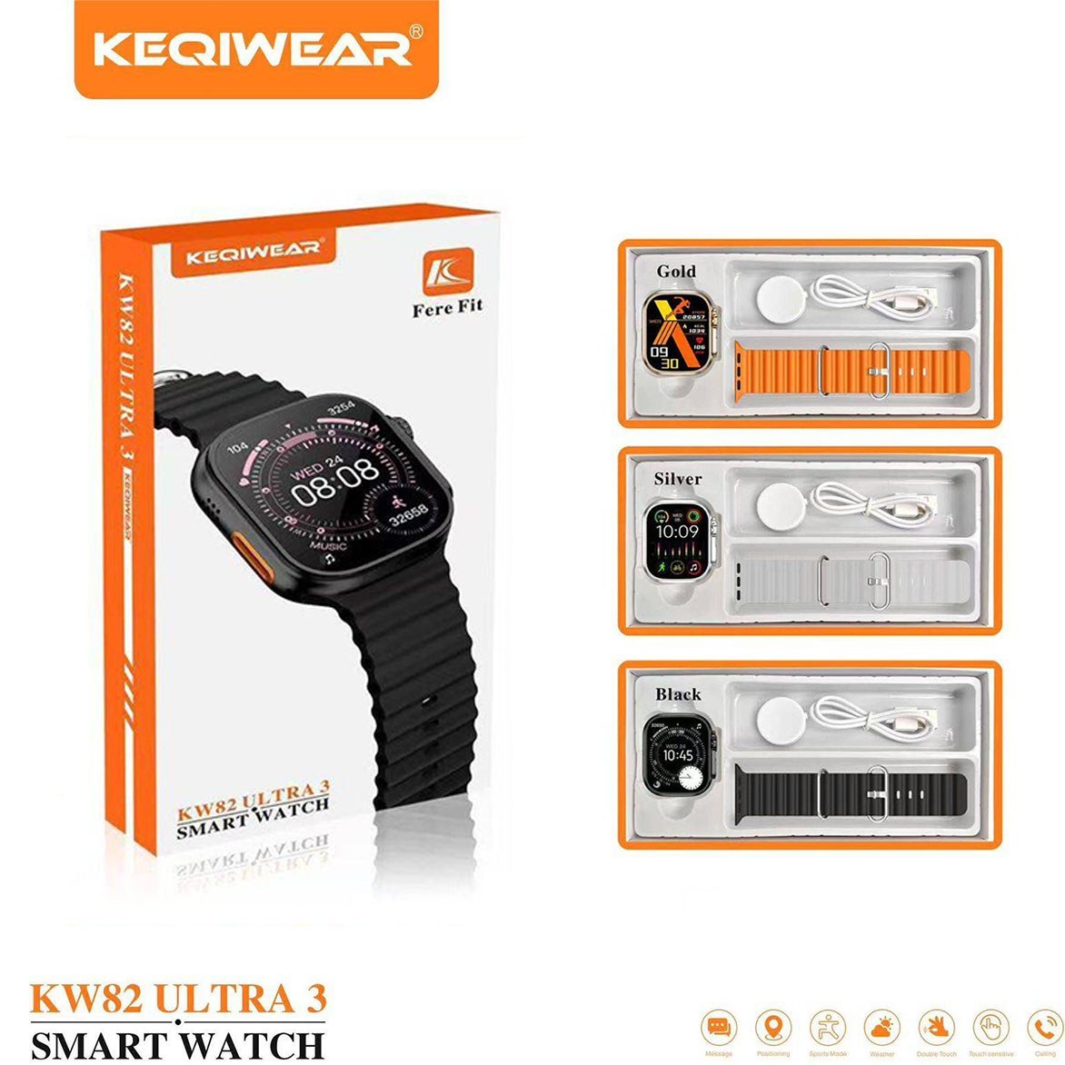 ساعت هوشمند KEQIWEAR مدل KW76 ULTRA 3 با قابلیت اتصال به گوشی