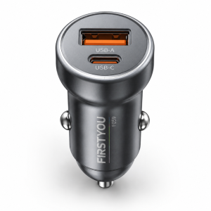 شارژر فندکی FIRSTYOU مدل F059 با شارژ PD و خروجی‌های Type-C و USB-A