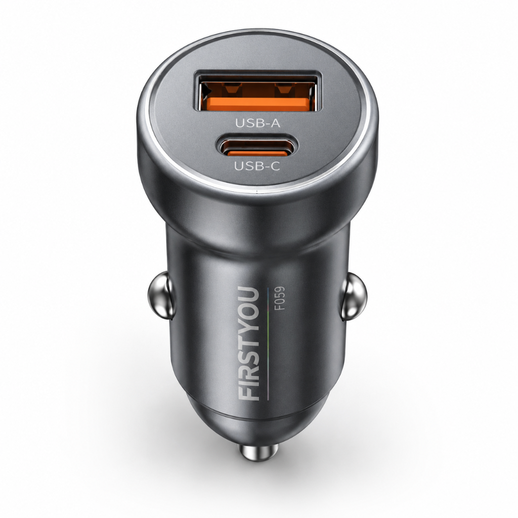شارژر فندکی FIRSTYOU مدل F059 با شارژ PD و خروجی‌های Type-C و USB-A