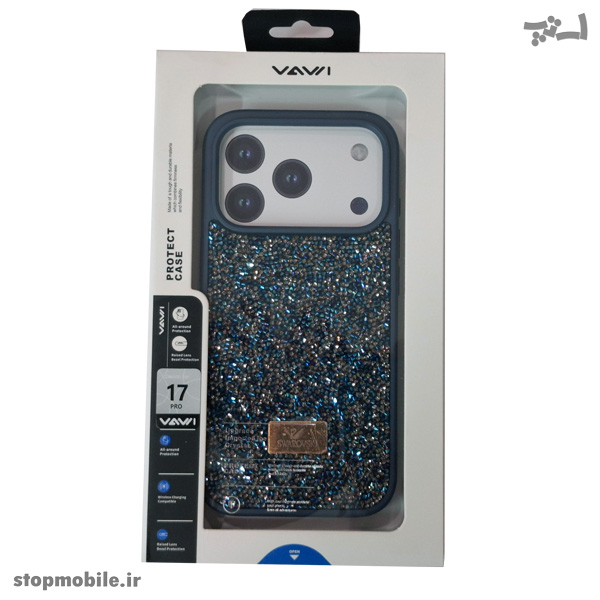 قاب سواروسکی آیفون iPhone 17 Pro Max برند VAWI اورجینال پلاک‌دار سوپر شاین