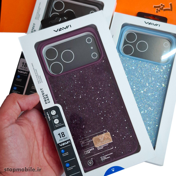 قاب سواروسکی آیفون iPhone 18 Pro Max برند VAWI اورجینال پلاک‌دار سوپر شاین