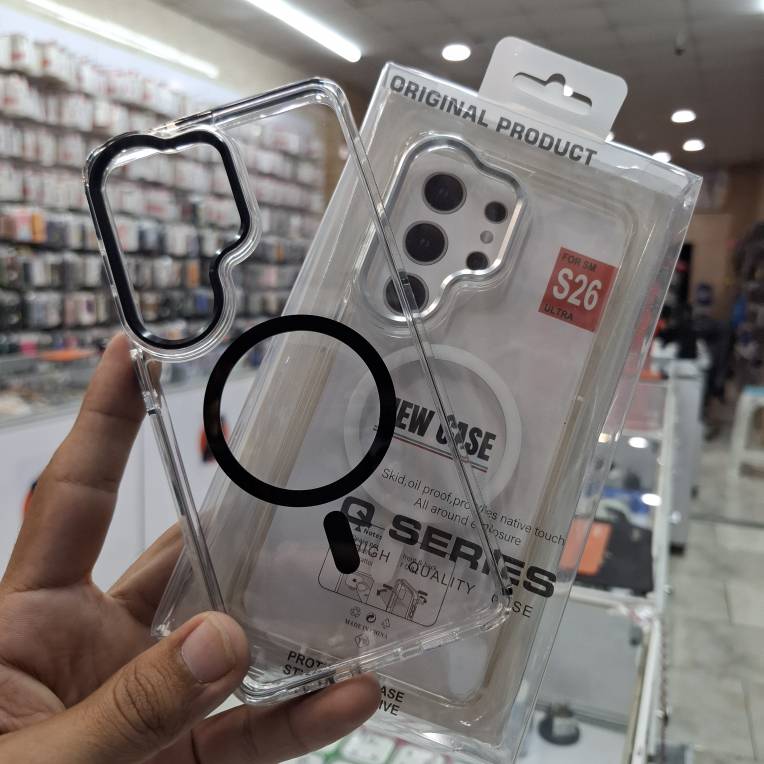قاب کریستالی سامسونگ S26 Ultra مدل مگ سیف دار شفاف Q SERIES