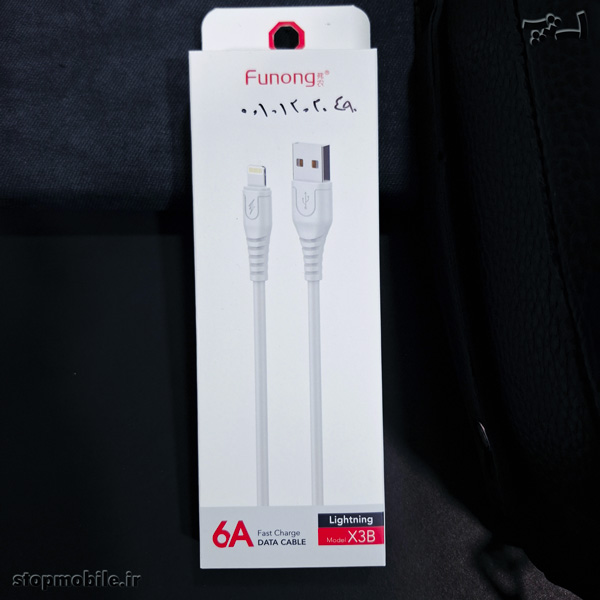 کابل شارژ Funong X3B مدل USB به LIGHTNING طول 1 متر 6 آمپر سفید