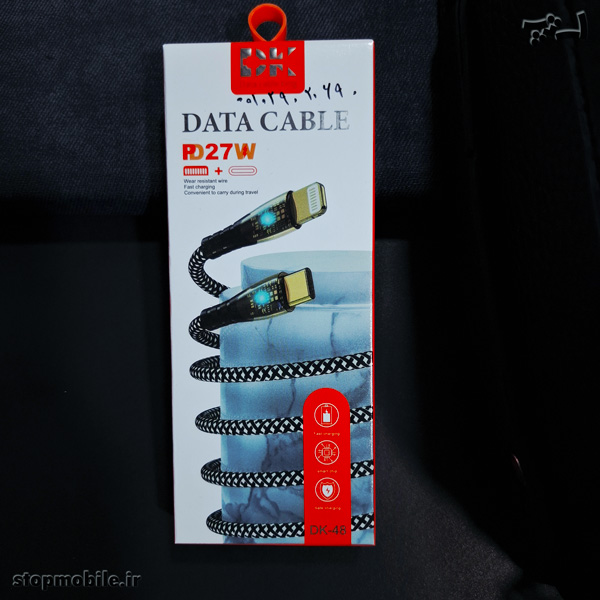 کابل شارژ مدل DK-48 از نوع Type-C به Lightning طول 1 متر 27 وات کنفی رنگ مشکی